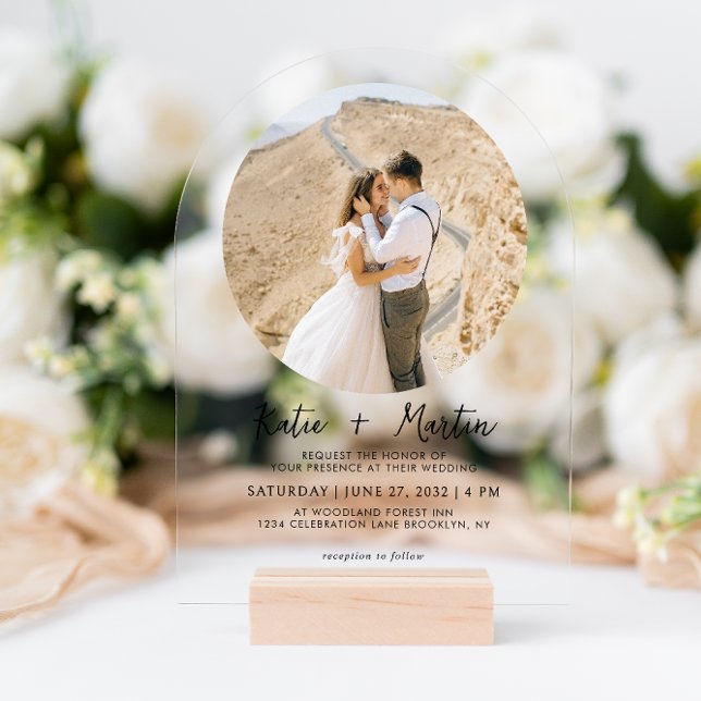 Simple Black and White Round Photo Arch Wedding Acrylic Invitations (Creator Uploaded)