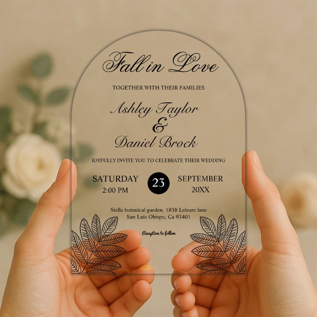 Simple Black And White Rustic Fall in Love Wedding Acrylic Invitations (Creator Uploaded)