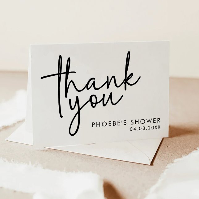 Simple Black and White Script Bridal Shower Folded Thank You Card (Creator Uploaded)