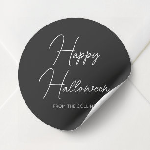 Simple Black and White Script Happy Halloween Classic Round Sticker