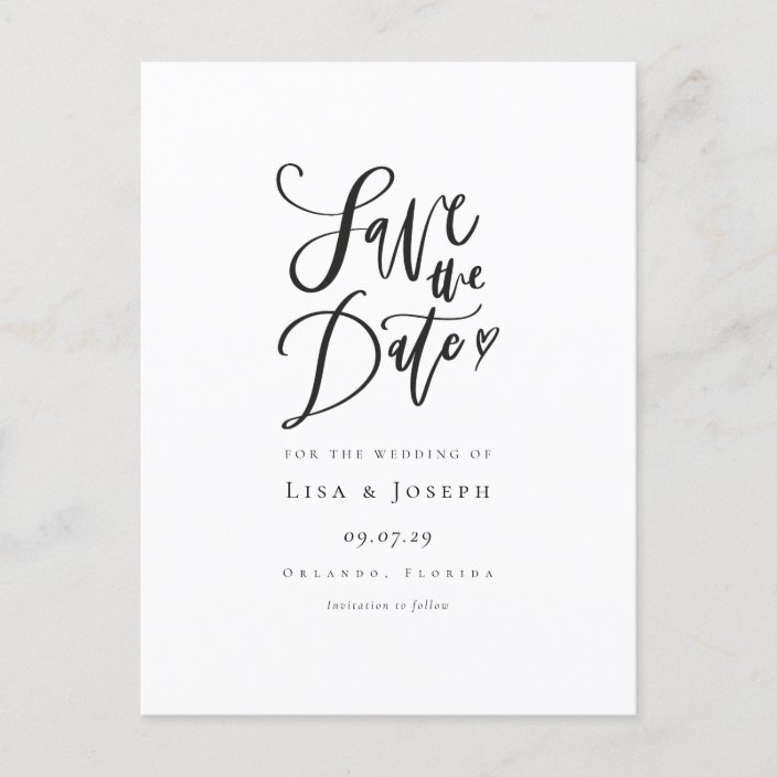 Simple Black and White Script Save the Date Announcement Postcard ...