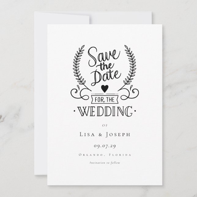 Simple Black and White Script Save the Date Invitation (Front)