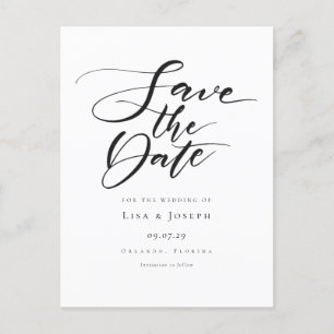 Simple Black and White Script Save the Date Postcard