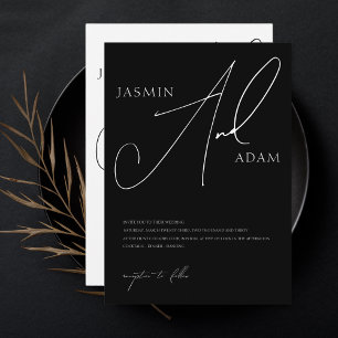 Simple Black and White Script Typography Wedding Invitation