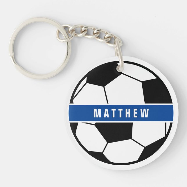 Simple Black and White Soccer Football Monogram Key Ring (Front)