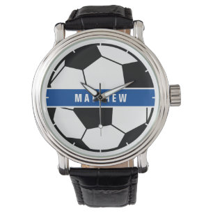 Simple Black and White Soccer Football Monogram Watch