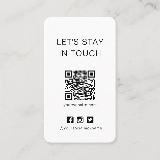 Simple Black and White Social Media QR Code Card (Front)