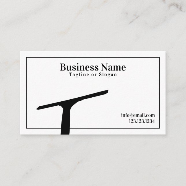 Simple Black and White Squeegee Window Cleaning Business Card (Front)