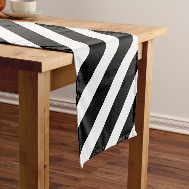 Simple Black and White Stripes at Angle Pattern Short Table Runner (In Situ)