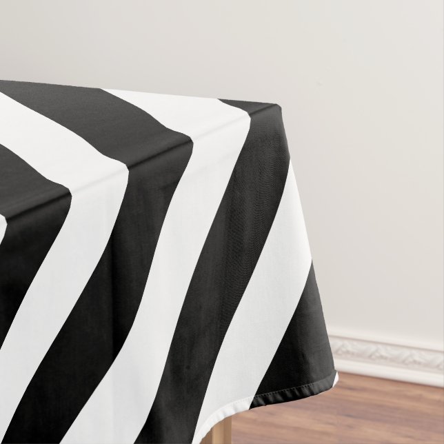 Simple Black and White Stripes at Angle Pattern Tablecloth (In Situ)