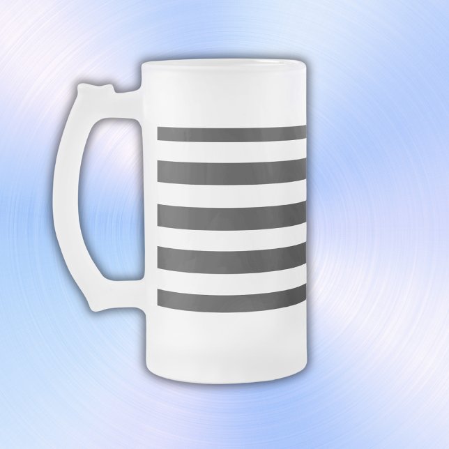 Simple Black and White Stripes | Frosted Glass Beer Mug (Creator Uploaded)