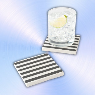 Simple Black and White Stripes   Stone Coaster