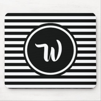 Simple Black and White Stripes Striped Initials Mouse Mat