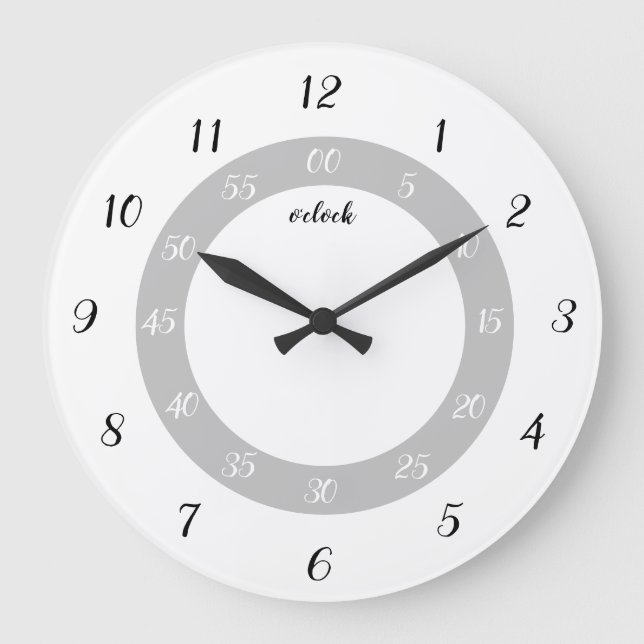 Simple Black and white Teaching time analogue  Large Clock (Front)