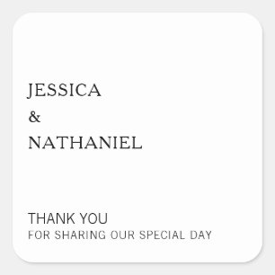 Simple Black and White Thank You Modern Wedding Square Sticker