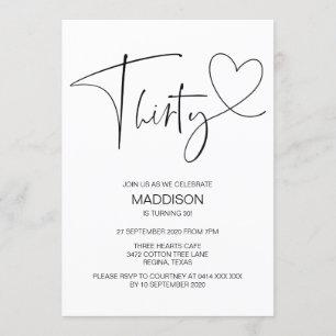 Simple Black and White Thirty 30th Birthday Invite