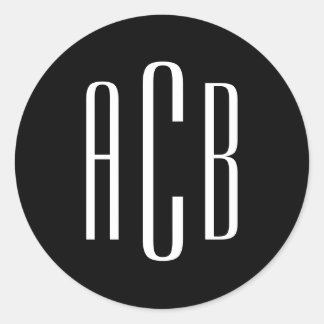 Simple Black and White Three Letter Monogram Classic Round Sticker