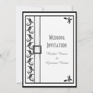 Simple black and white traditional wedding invitation