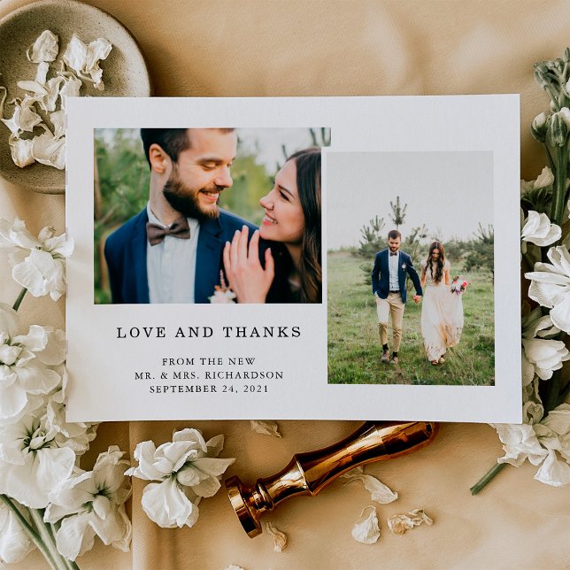Simple Black and White Two Photo Wedding Thank You Postcard (Creator Uploaded)