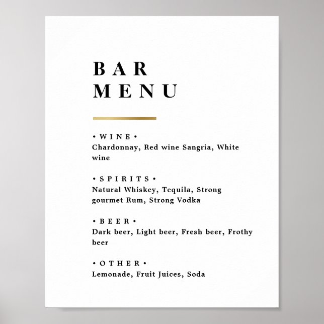Simple Black and white Typography wedding Bar menu Poster (Front)