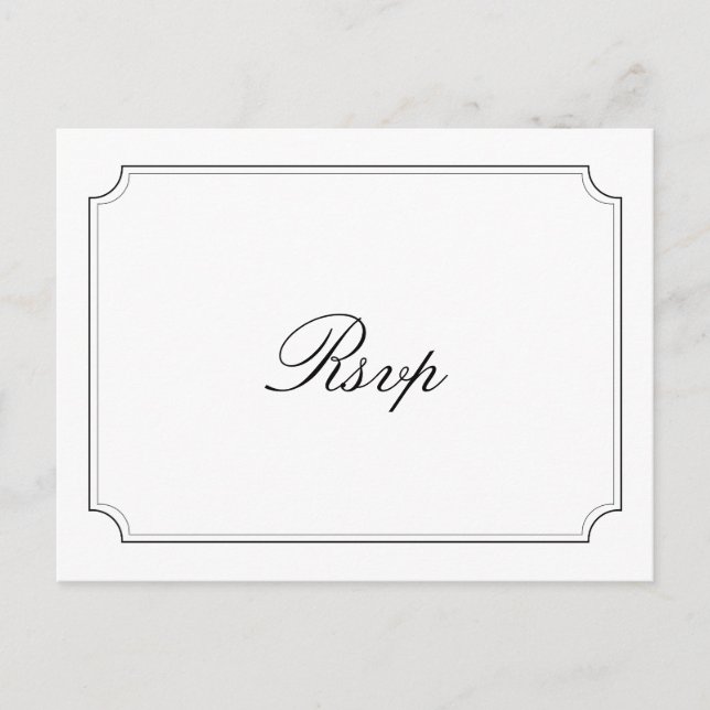 Simple black and white typography wedding rsvp postcard (Front)