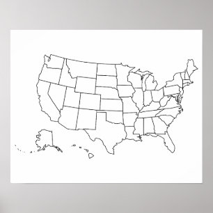 Simple Black and White US Map Outline Poster