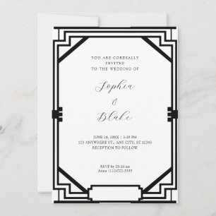Simple Black and White Vintage Art Deco Wedding Invitation