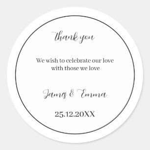 Simple Black And White Wedding Classic Round Sticker