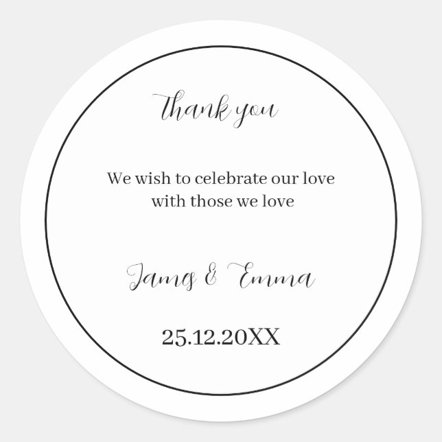 Simple Black And White Wedding  Classic Round Sticker (Front)
