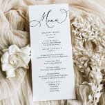 Simple Black and White Wedding Dinner Menu<br><div class="desc">Designed to coordinate with our Romantic Script wedding collection,  this customisable Menu card,  features a sweeping script calligraphy text paired with a classy serif font in black with a customisable monogram on the back. Matching items available.</div>