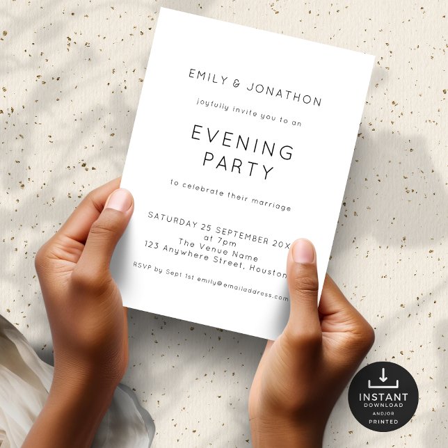 Simple Black and White Wedding Evening Party Invitation (Creator Uploaded)