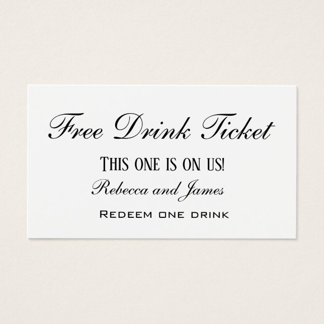 Simple Black and White Wedding Free Drink Ticket (Front)