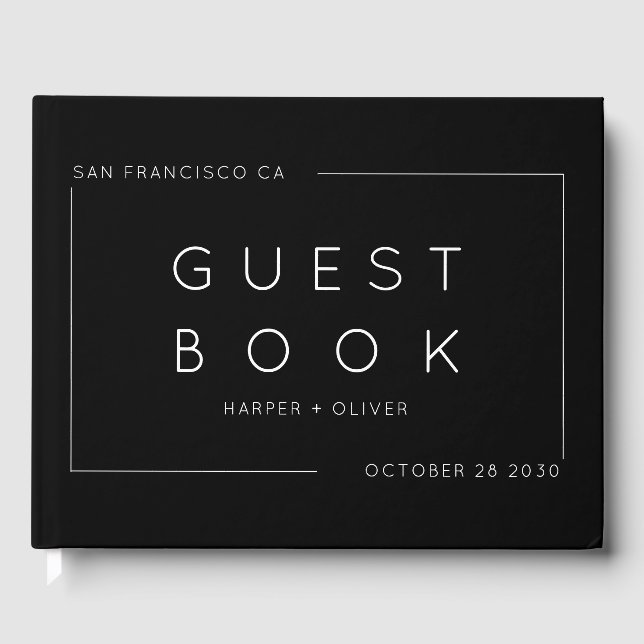 Simple Black and White Wedding Guest Book (Front)