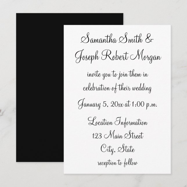 Simple Black and White Wedding Invitation (Front/Back)