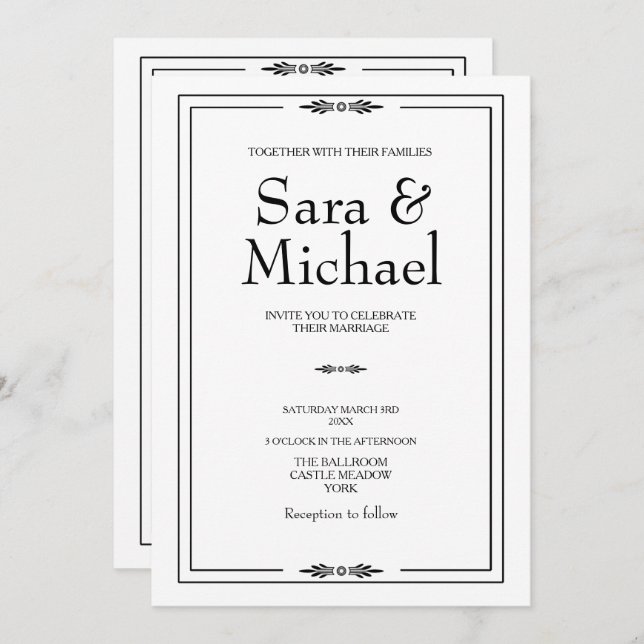 Simple Black and White Wedding Invitation (Front/Back)