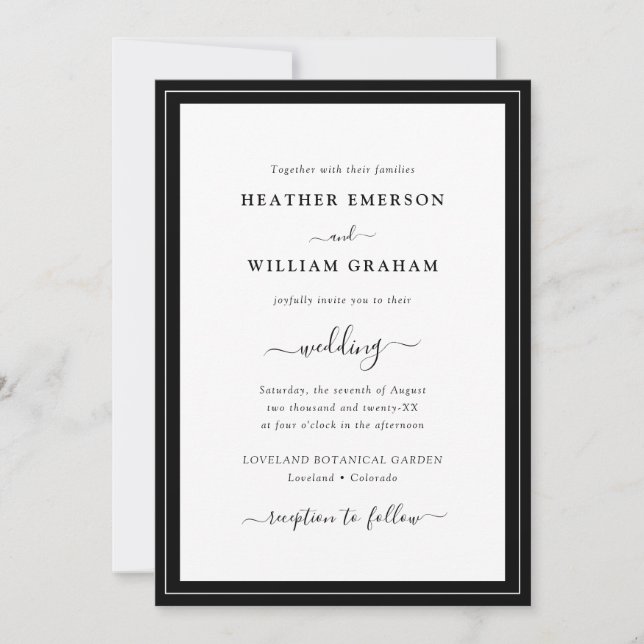 Simple Black and White Wedding Invitation (Front)
