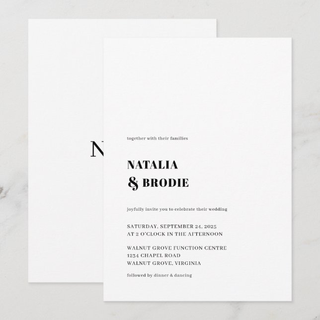 Simple Black and White Wedding Invitation (Front/Back)