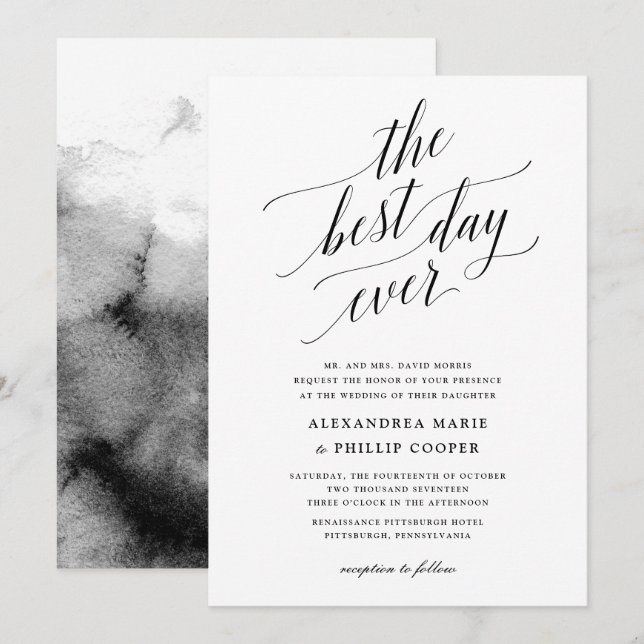 Simple Black and White Wedding Invitation (Front/Back)