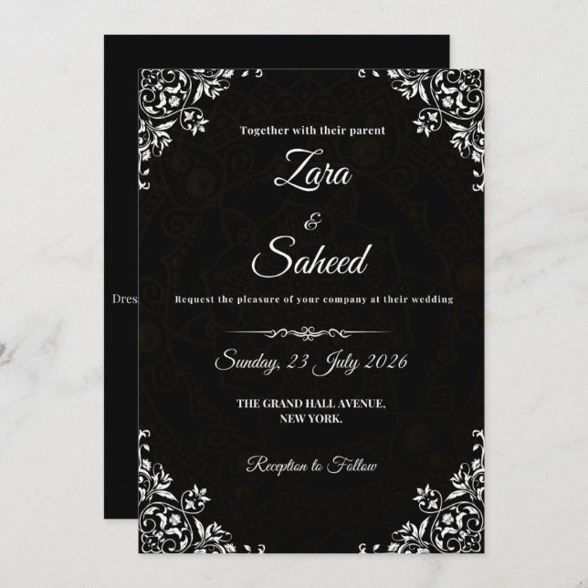 Simple Black and White Wedding Invitation Card  (Front/Back)