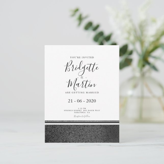 Simple Black and White Wedding Invitation Postcard (Standing Front)