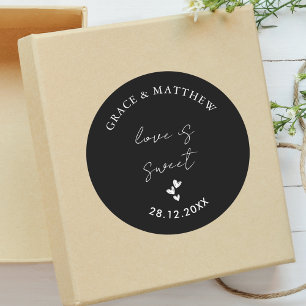 Simple Black and White Wedding Love is Sweet Classic Round Sticker