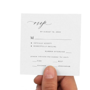 Simple black and white wedding meal choice RSVP Card