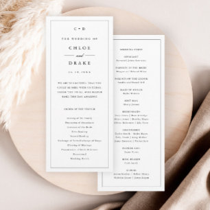Simple Black and White Wedding Monogram Ceremony Programme