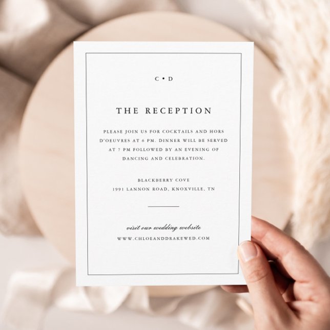 Simple Black and White Wedding Monogram Reception  Enclosure Card (Simple Monogram Wedding Reception Enclosure Cards.)