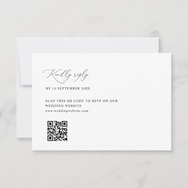 simple black and white wedding QR code RSVP card (Front)