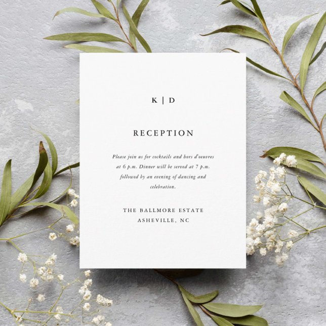 Simple Black and White Wedding Reception Enclosure Card (Simple minimalist black and white wedding reception enclosure card.)