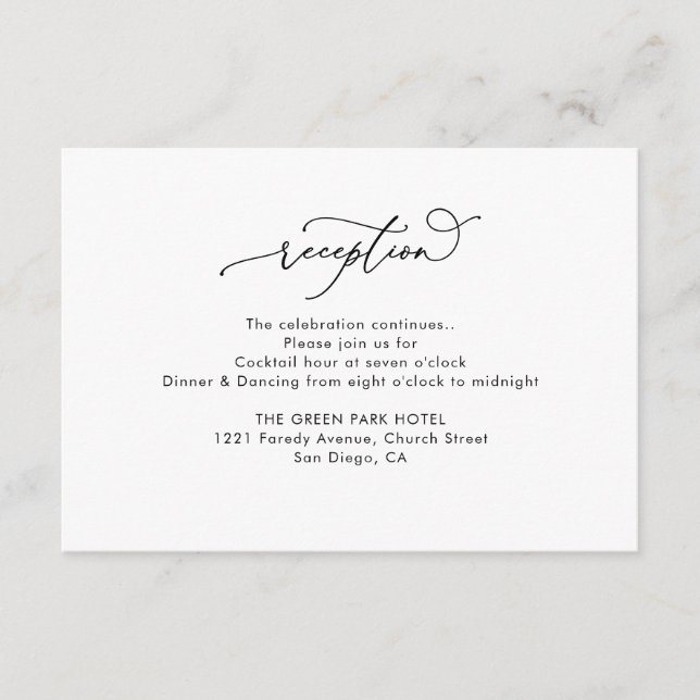 Simple Black and White Wedding Reception Enclosure Card (Front)