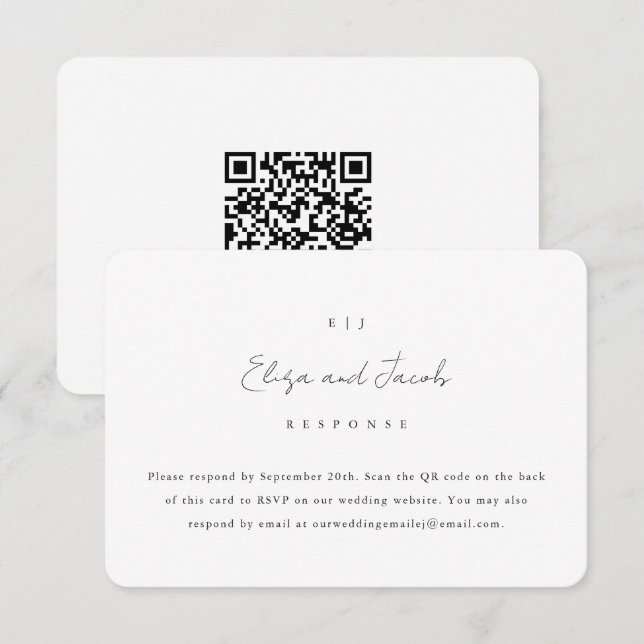 Simple Black and White Wedding RSVP with QR Code (Front/Back)