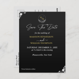 Simple Black and White Wedding Save The Date Postcard