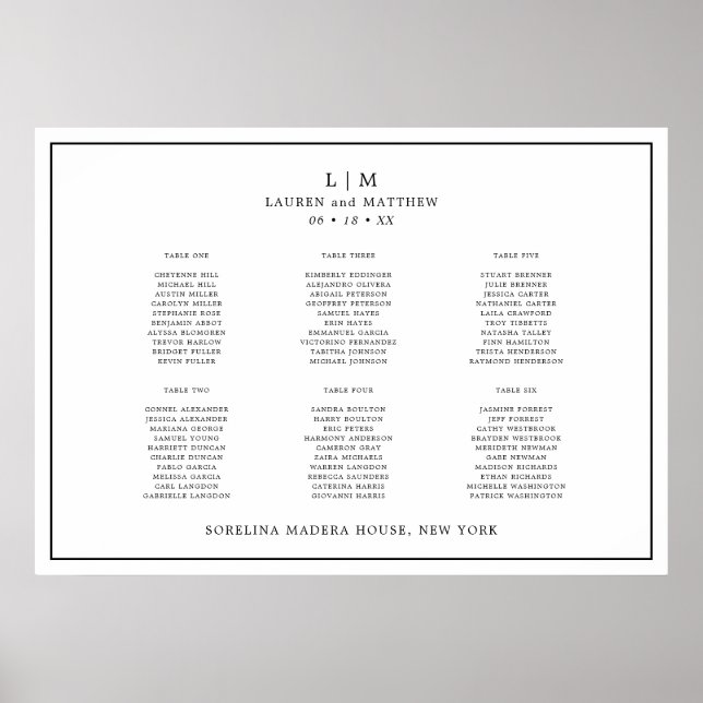 Simple Black and White Wedding Seating Chart (Front)